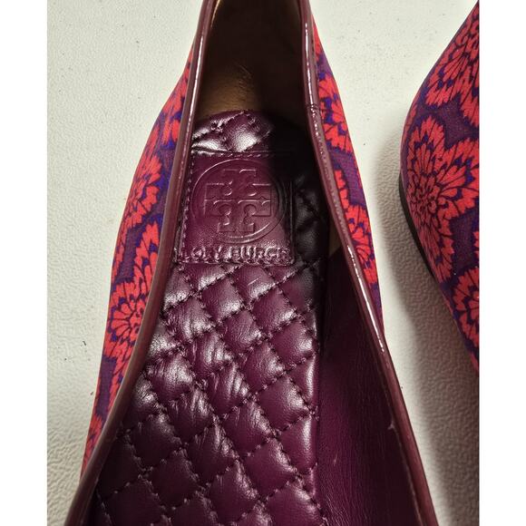 Tory Burch Floral Print Chandra Flats Shoes Patent Piping Padded Insole Sz 9.5 M - Picture 3 of 13